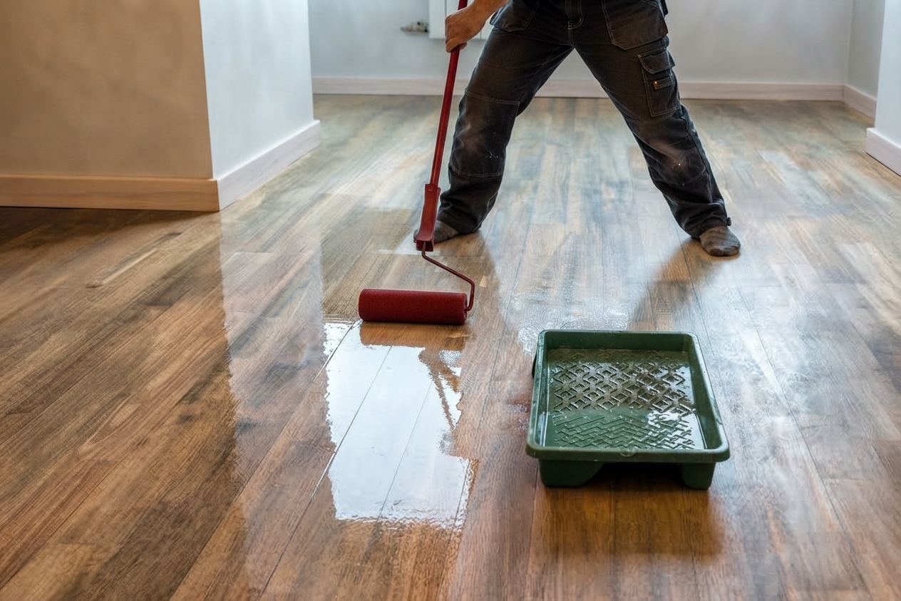 Applying a water-based finish to a freshly sanded floor